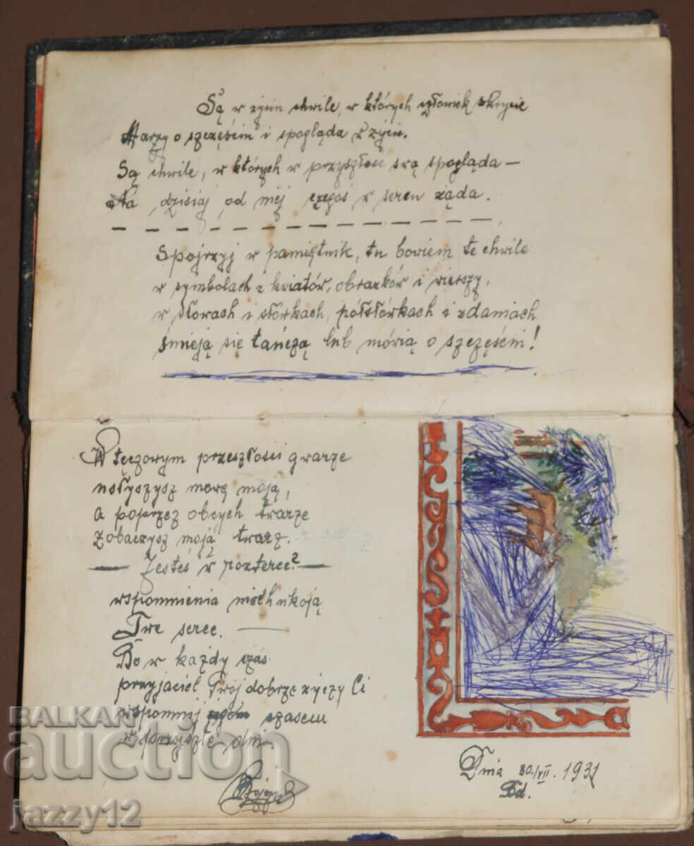 Livrarea Agendă jurnal schițe pictată manual din anii '30 ai secolului XX