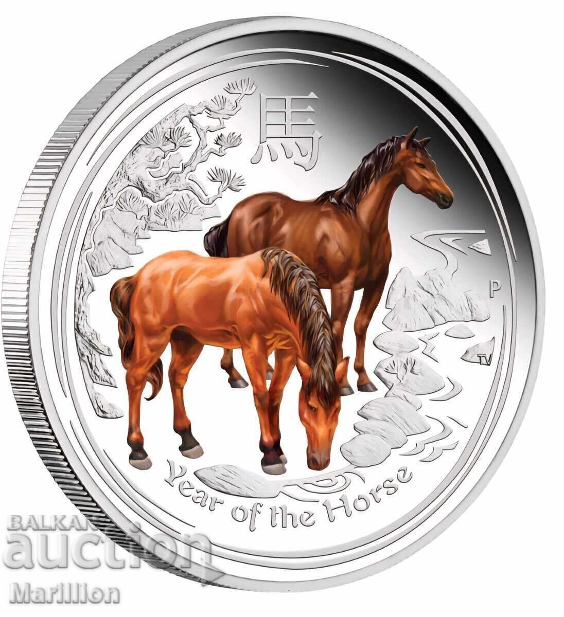 Licitație 1 oz, Lunar Colorat, Anul Calului 2014
