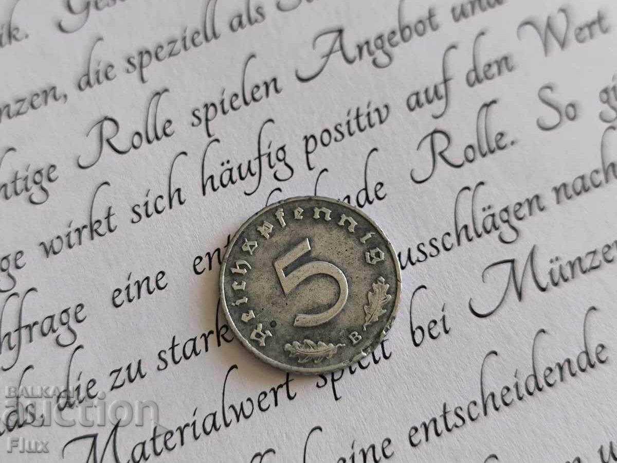 Monedă - Al Treilea Reich - Germania - 5 Pfennig | 1942; seria B cu preț 6.50 BGN | € 3.32 Monedă - Al Treilea Reich - Germania - 5 Pfennig | 1942; seria B cu preț 6.50 BGN | € 3.32