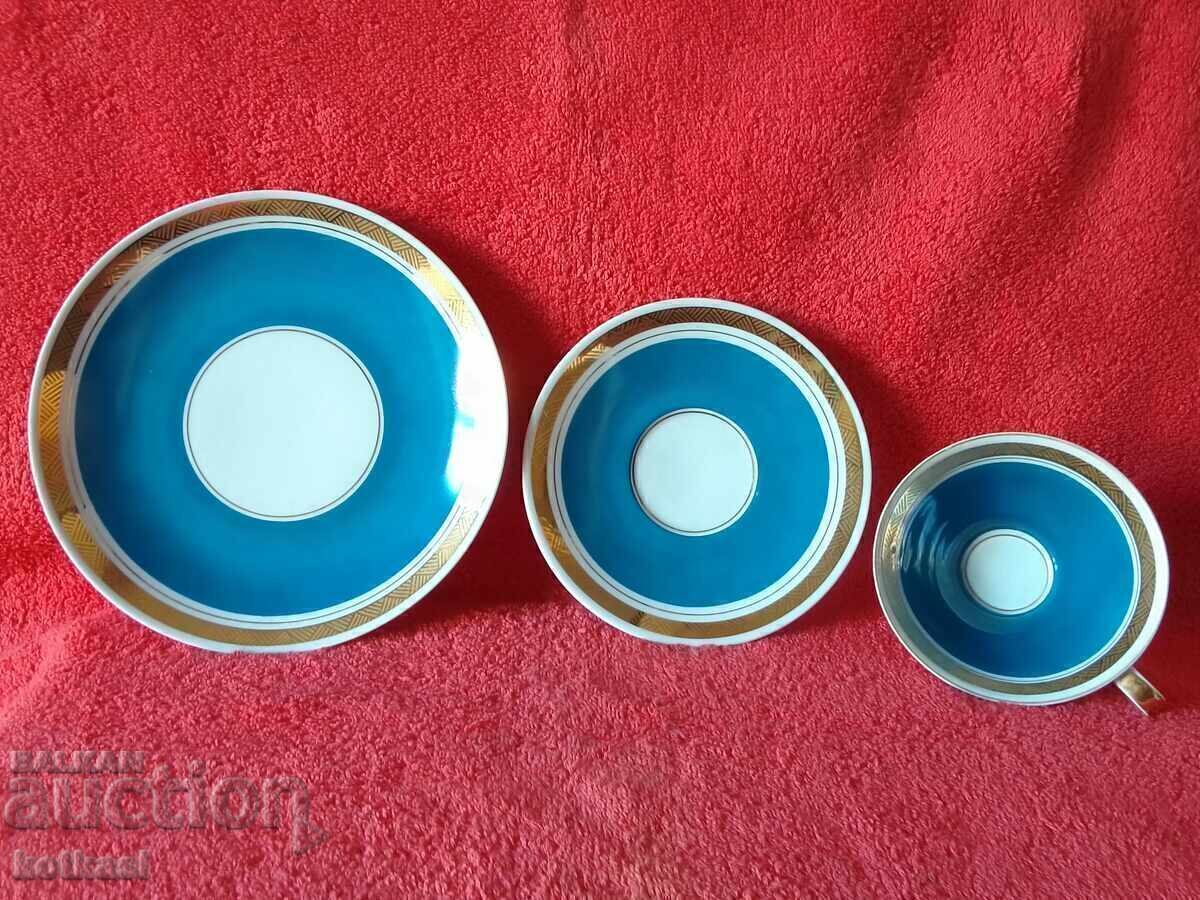 Auction  Star three-piece set cup, 2 plates, gold plating Germany GDR
