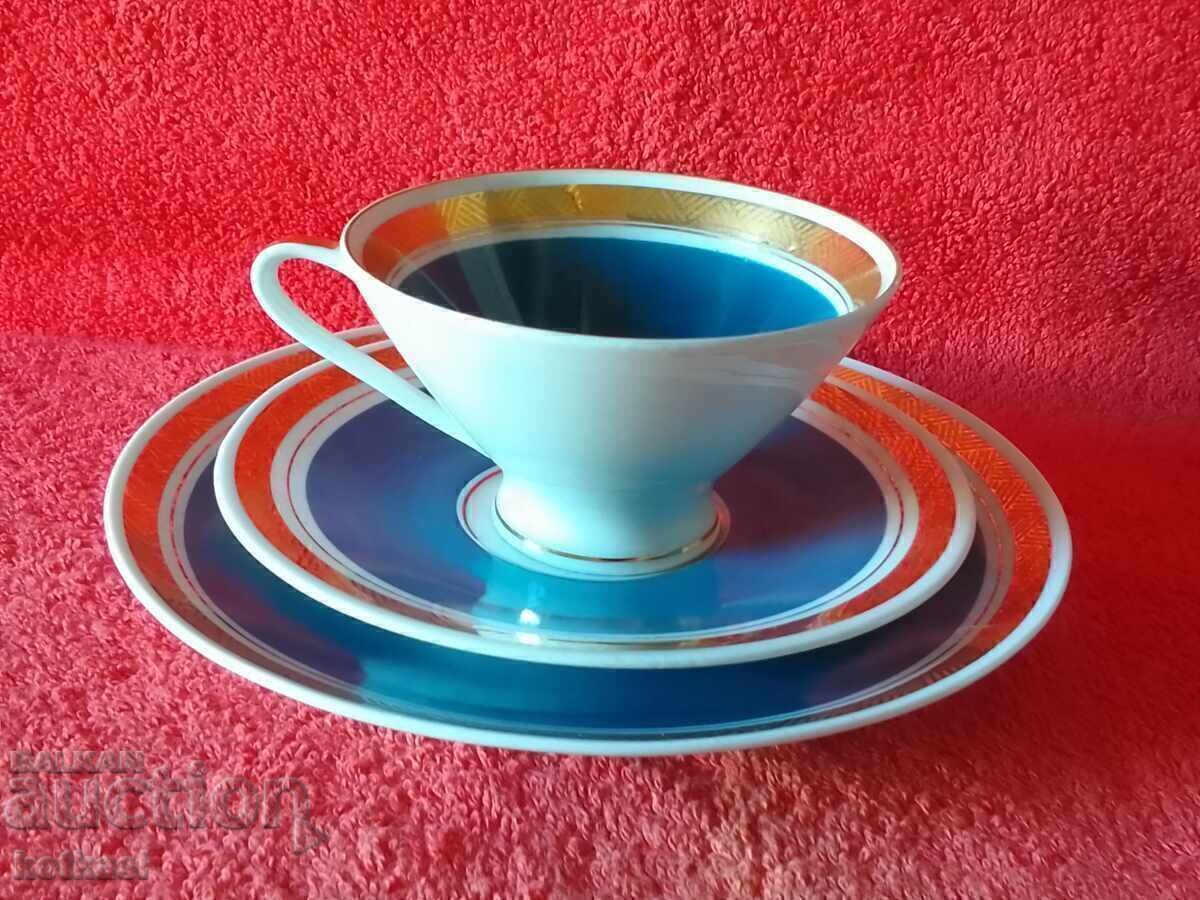 Star three-piece set cup, 2 plates, gold plating Germany GDR