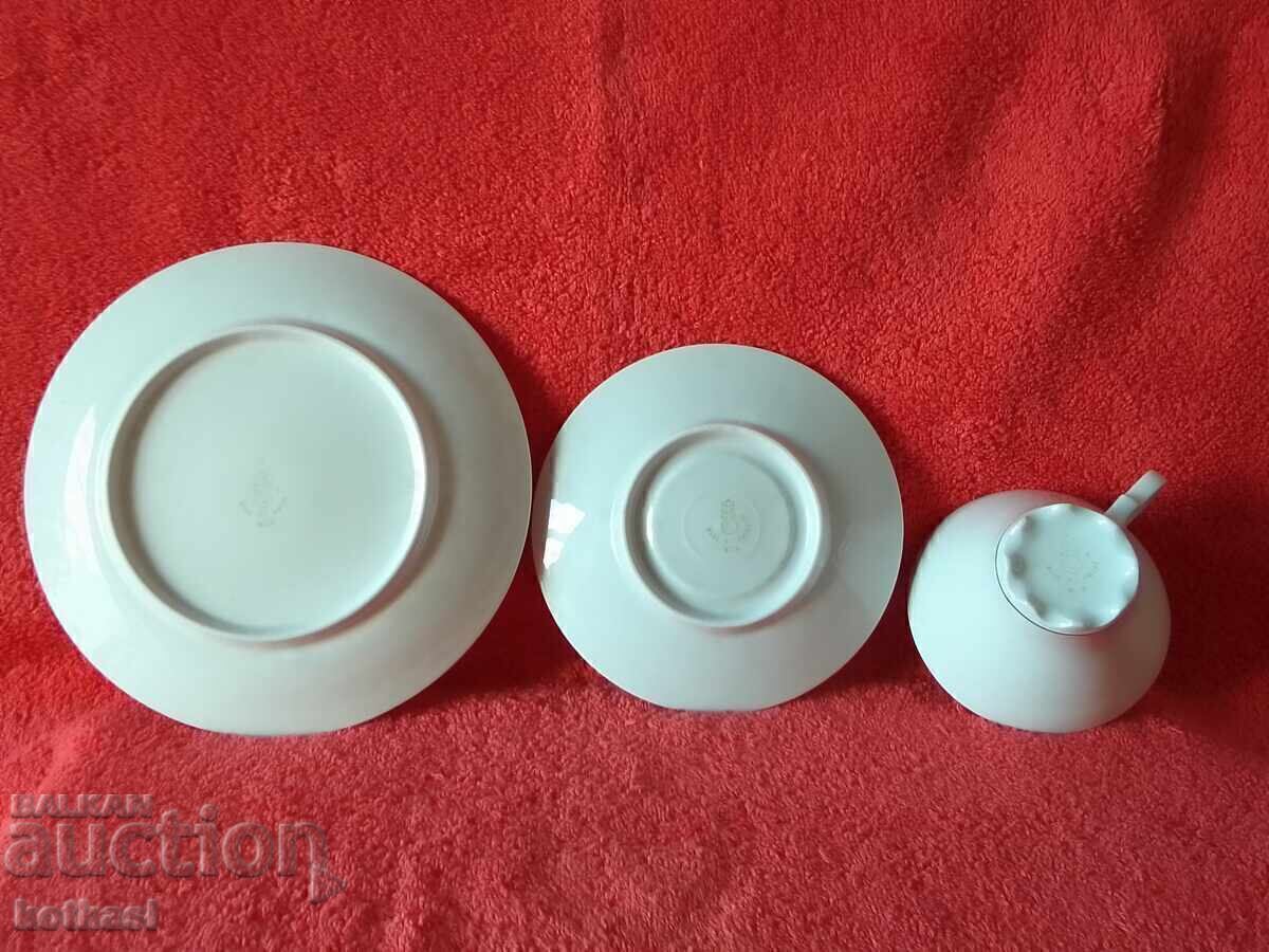 Delivery of Star three-piece set cup, 2 plates, gold plating Germany GDR