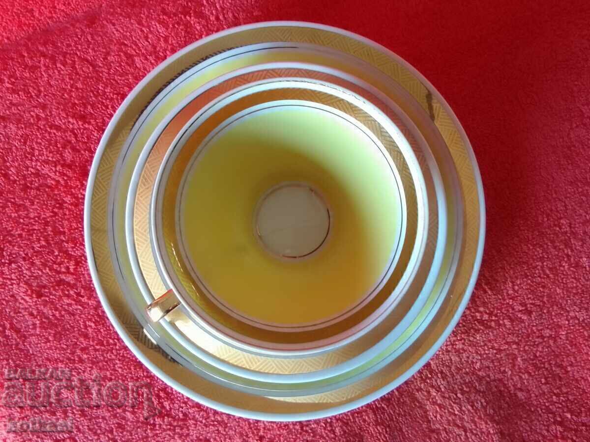 Star three-piece set cup, 2 plates, gold plating Germany GDR - 7