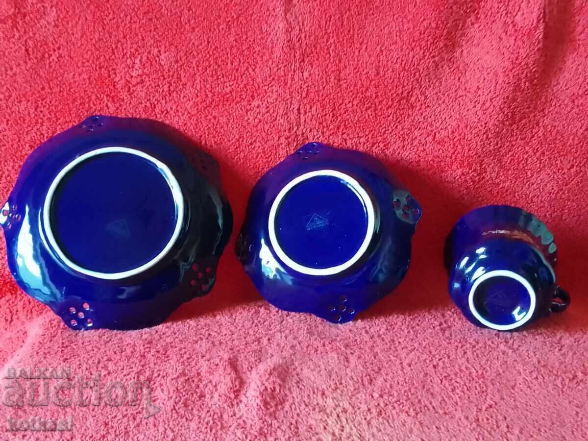 Delivery of Three-piece set - cup, 2 plates, cobalt gilding