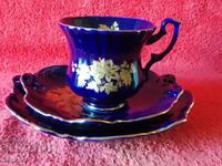 Set triplu - cană, 2 farfurii, aurire Cobalt