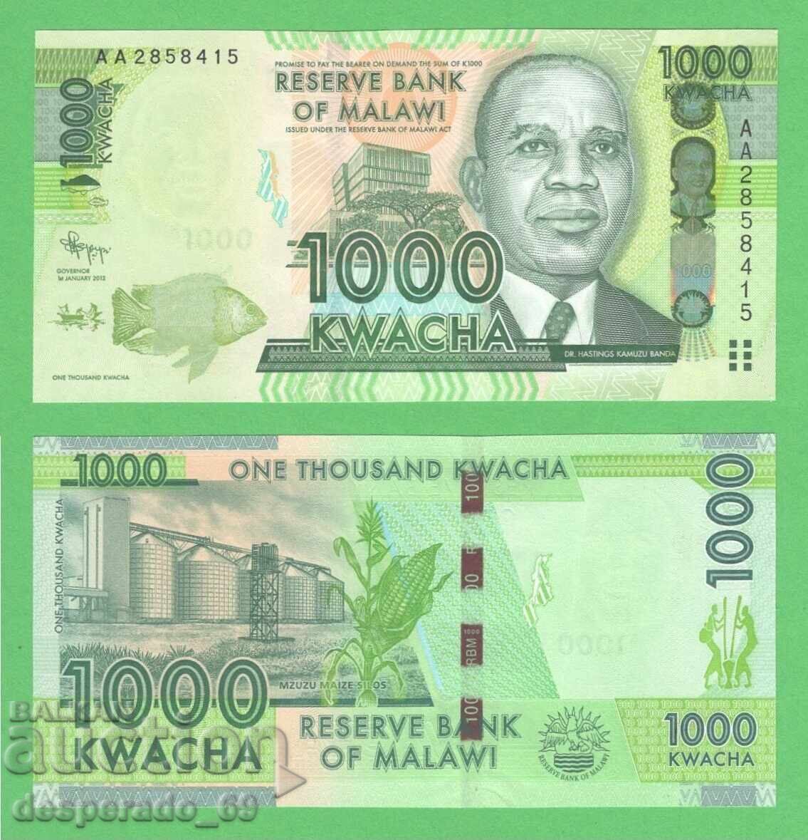 (¯`'•.¸ MALAVI 1000 kvacha 2012 UNC ¸.•'´¯)