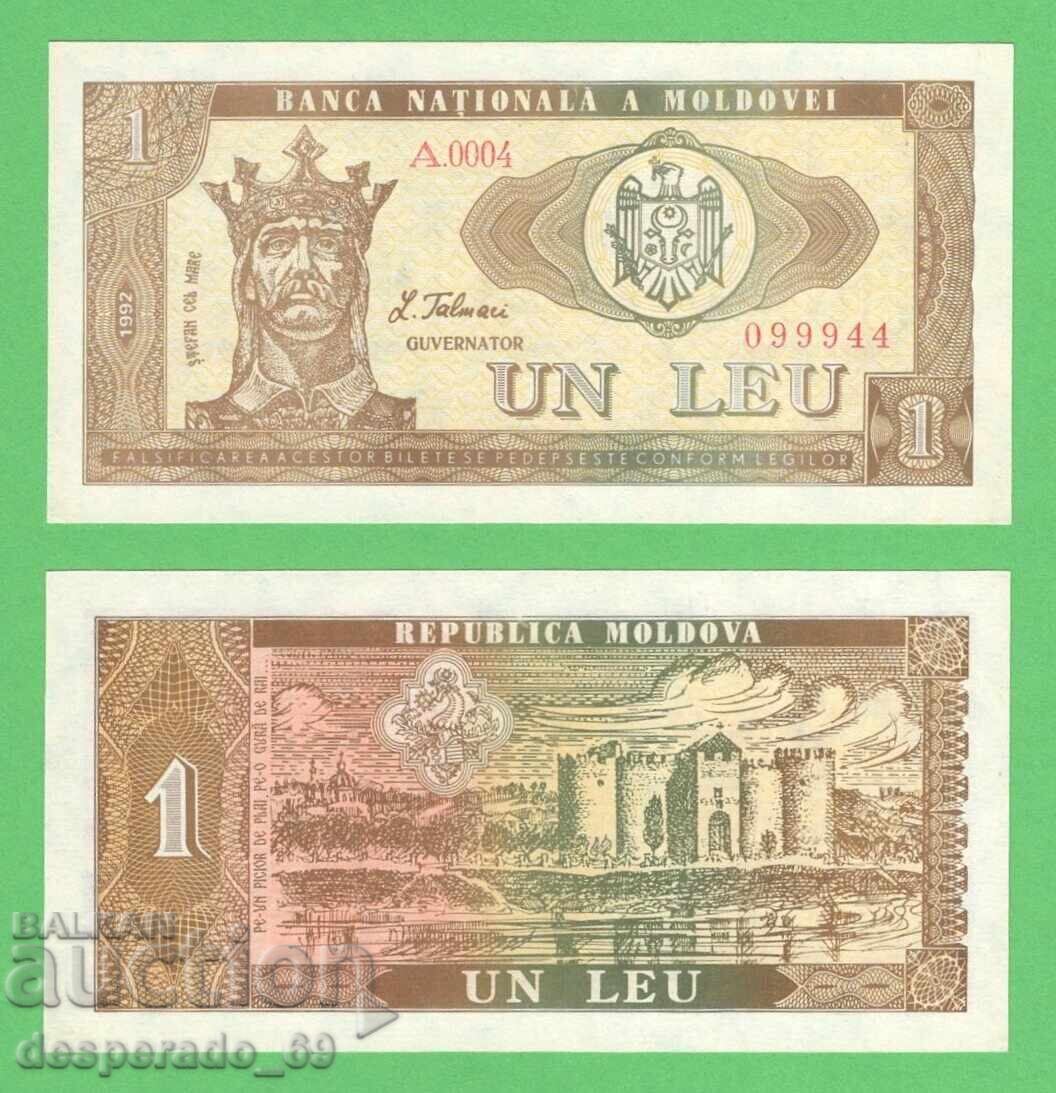 (¯`'•.¸ ΜΟΛΔΟΒΙΑ 1 λέι 1992 UNC ¸.•'´¯)