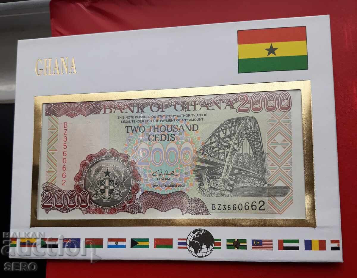 Ghana Banknote 2000 Cedis 2002 Folded in a beautiful envelope Ghana Banknote 2000 Cedis 2002 Folded in a beautiful envelope