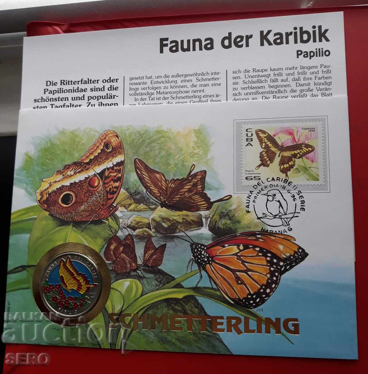 Cuba 1 peso 1996 - colored and postage stamp in a beautiful envelope Cuba 1 peso 1996 - colored and postage stamp in a beautiful envelope