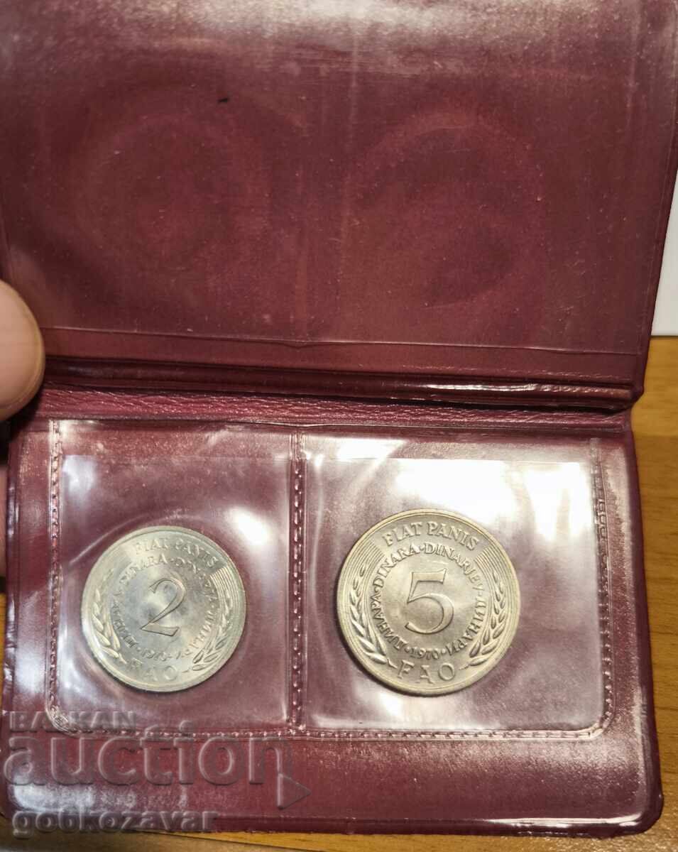 Τραπεζικό σετ, 2 + 5 Δηνάρια "FAO" 1970g. Γιουγκοσλαβία UNC Τραπεζικό σετ, 2 + 5 Δηνάρια "FAO" 1970g. Γιουγκοσλαβία UNC