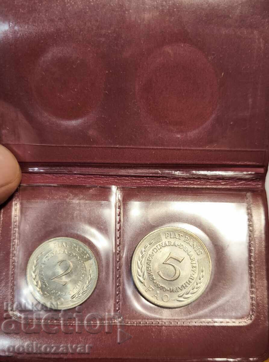 Τραπεζικό σετ, 2 + 5 Δηνάρια "FAO" 1970g. Γιουγκοσλαβία UNC Τραπεζικό σετ, 2 + 5 Δηνάρια "FAO" 1970g. Γιουγκοσλαβία UNC