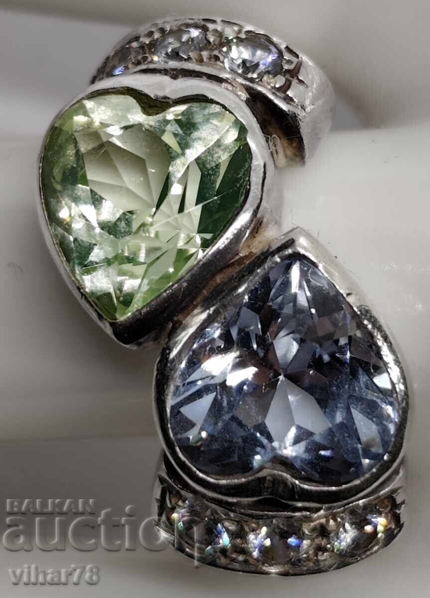 Auction  Women's silver ring with aquamarine and peridot