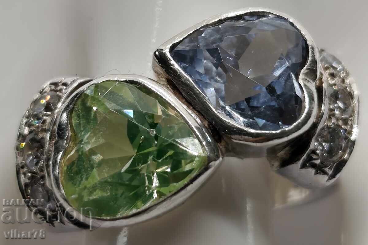 Delivery of Women's silver ring with aquamarine and peridot