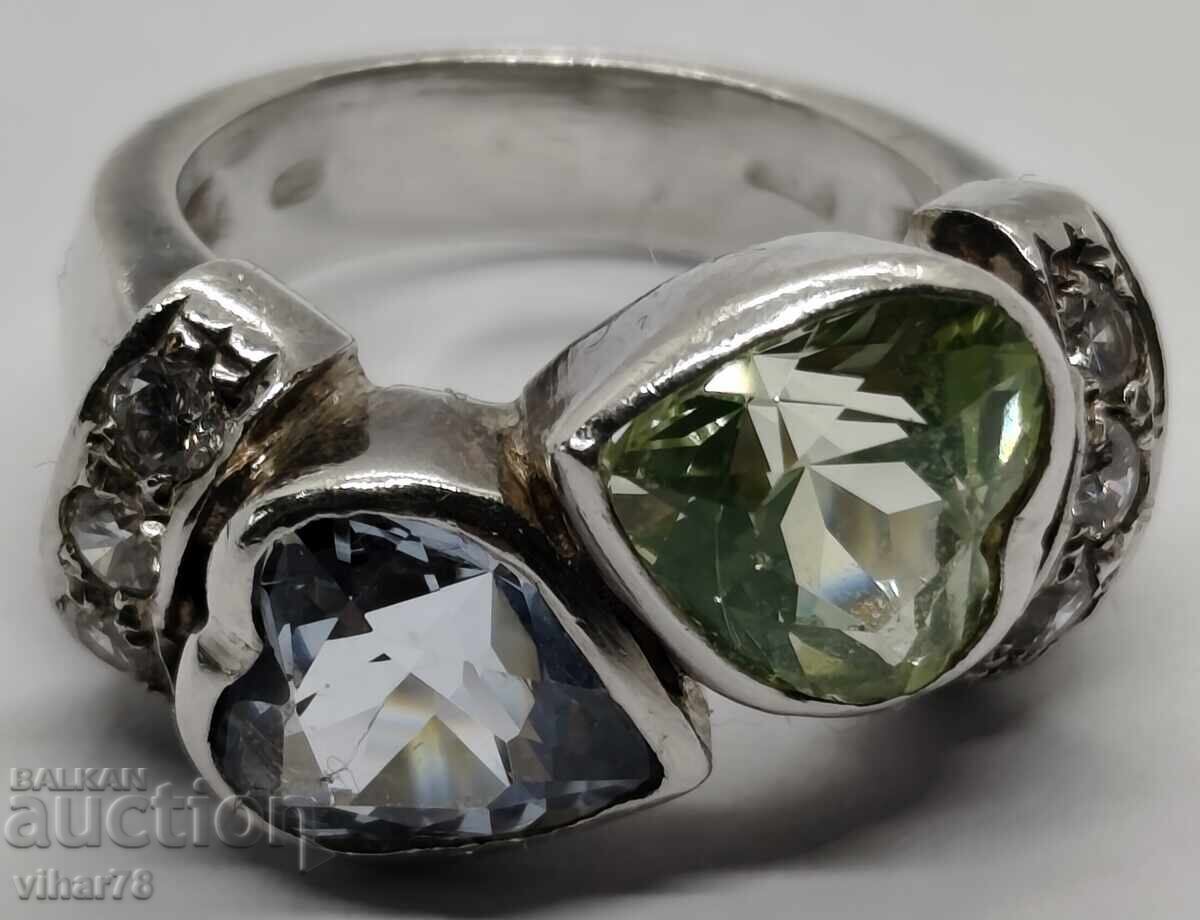 Women's silver ring with aquamarine and peridot - 5
