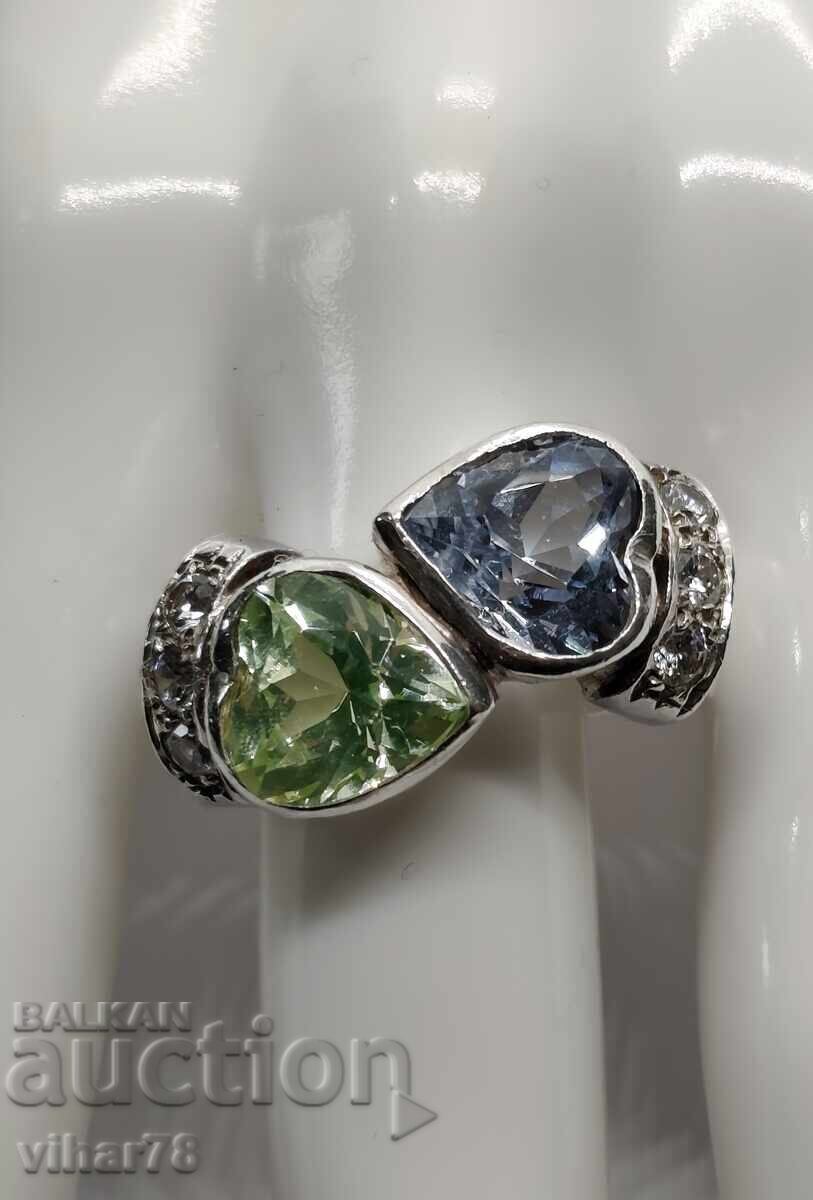 Women's silver ring with aquamarine and peridot - 6