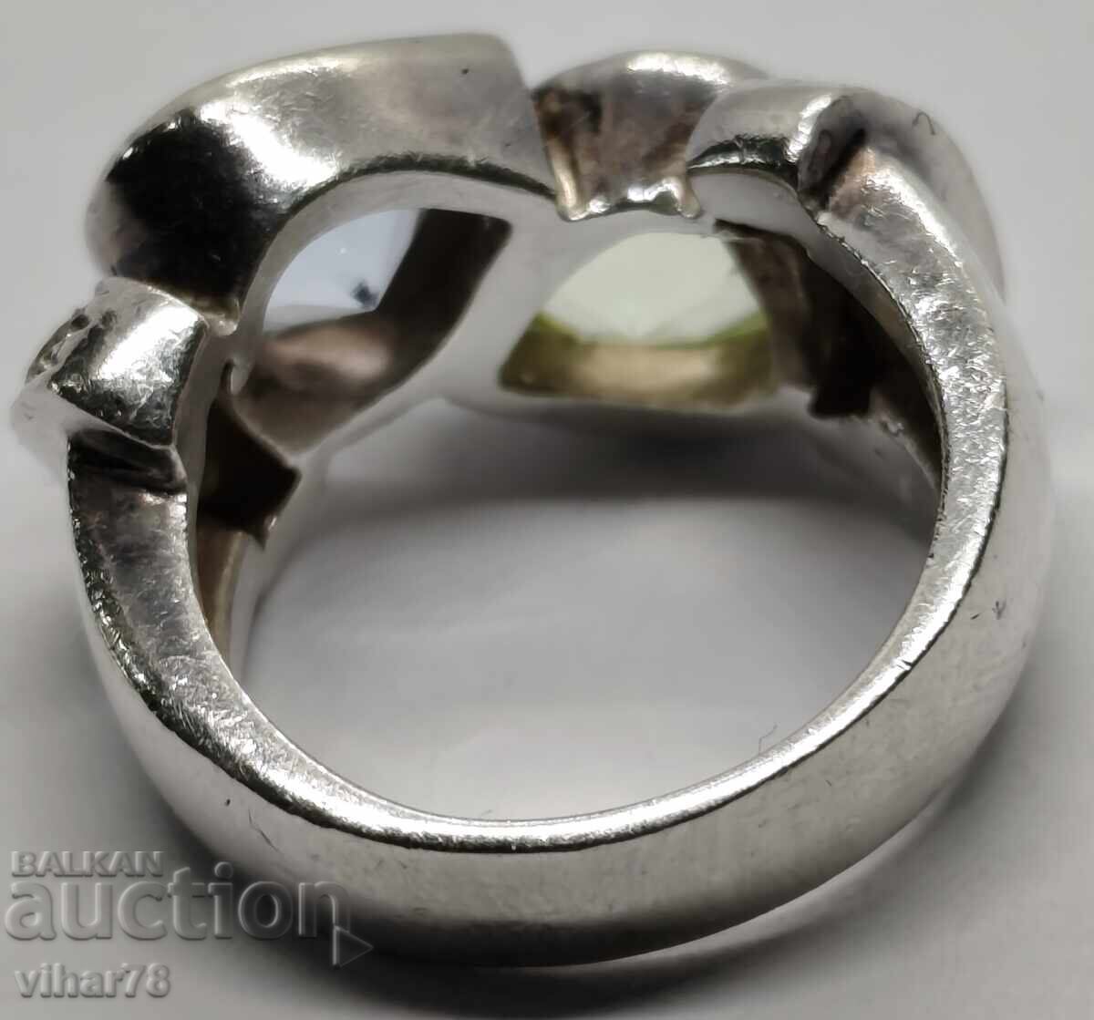 Women's silver ring with aquamarine and peridot - 7