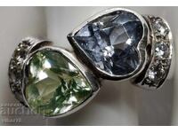 Дамски сребърен пръстен  с аквамарин и перидот