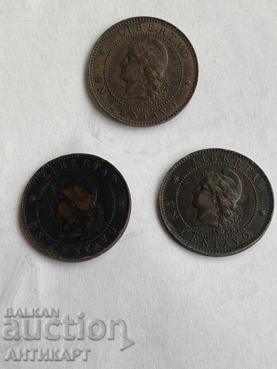 Argentina 3 coins un centavo 1889, 1892 and 1893 - 5 Argentina 3 coins un centavo 1889, 1892 and 1893 - 5
