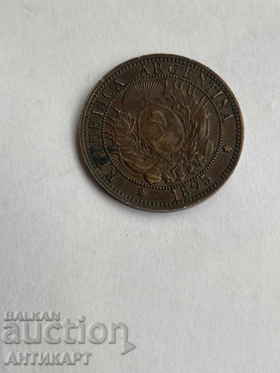 Argentina Rare Copper Coin dos centavos 1895
