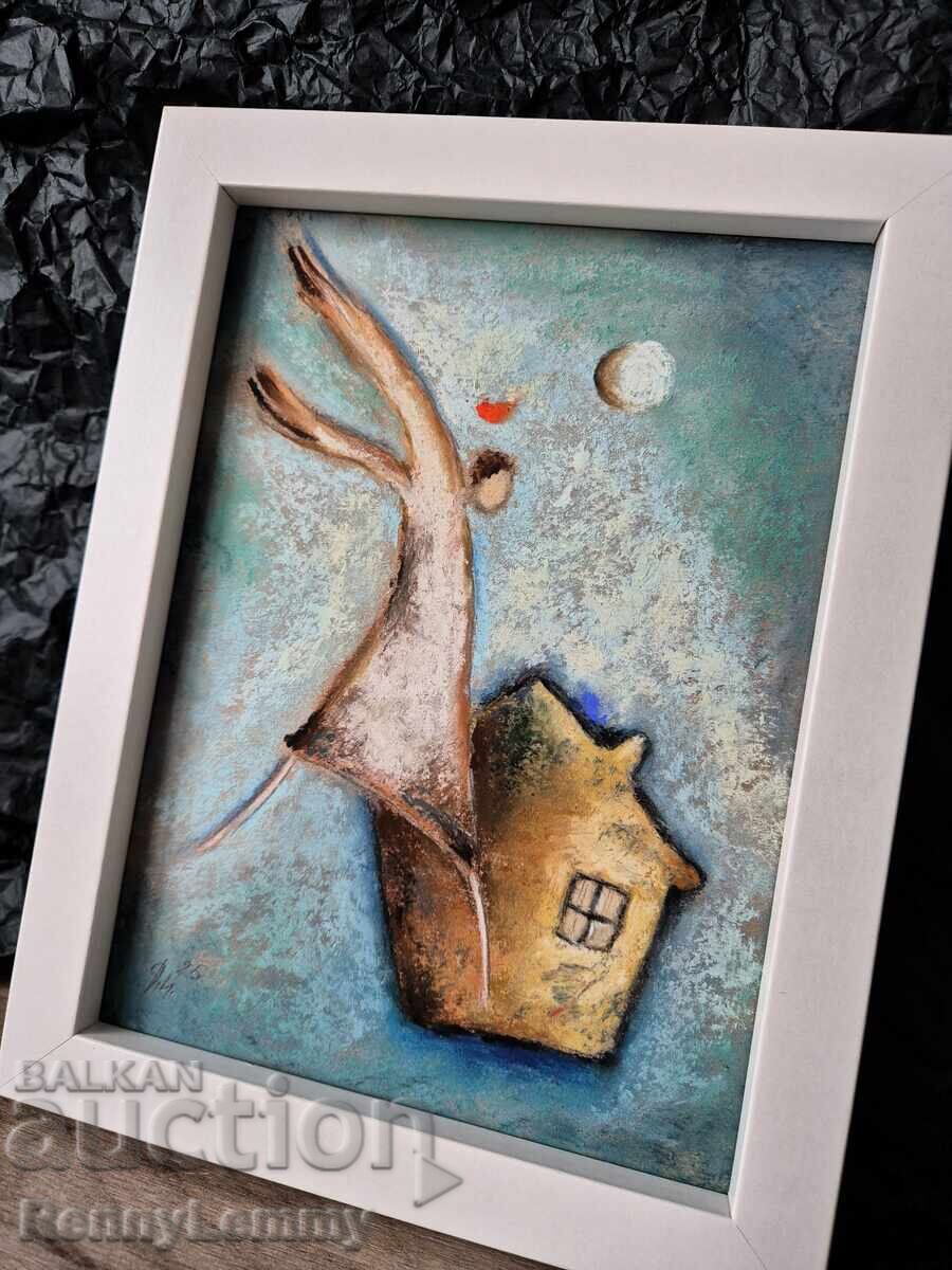 Licitație Înger de noapte, pictură pastel, original Licitație Înger de noapte, pictură pastel, original