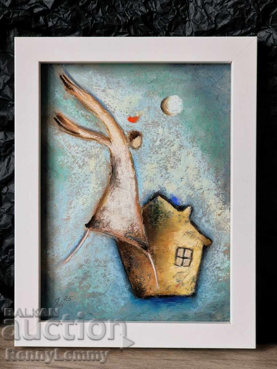 Înger de noapte, pictură pastel, original Înger de noapte, pictură pastel, original