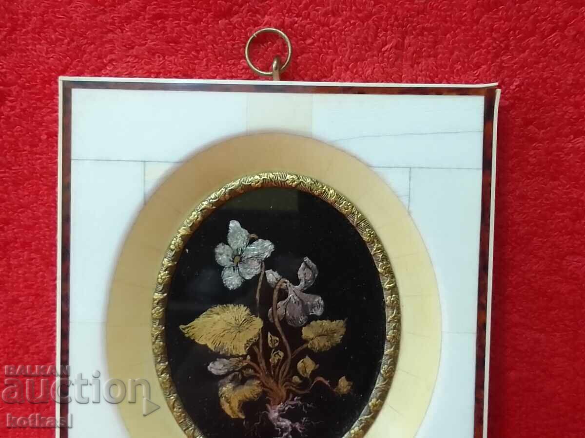 Аукцион Стара миниатюрна картина цвете