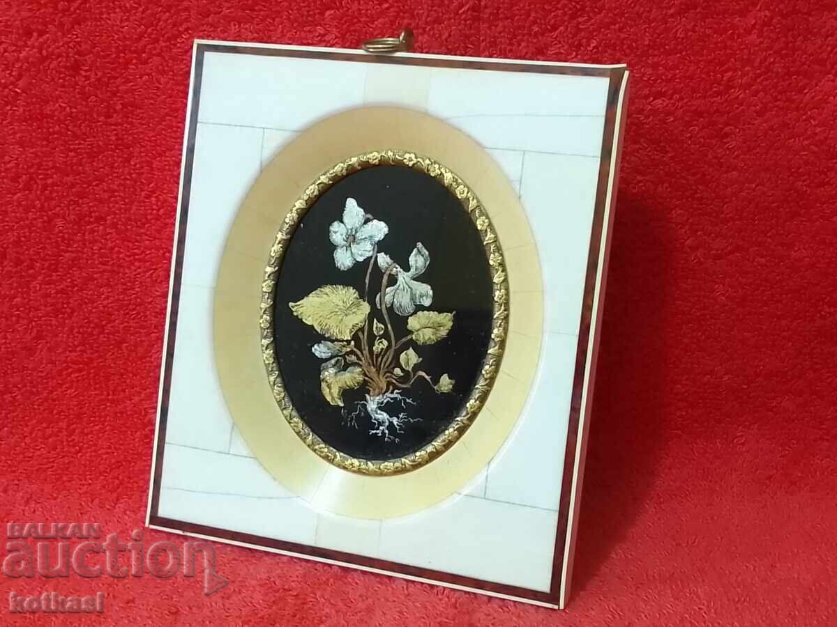 Стара миниатюрна картина цвете - 7