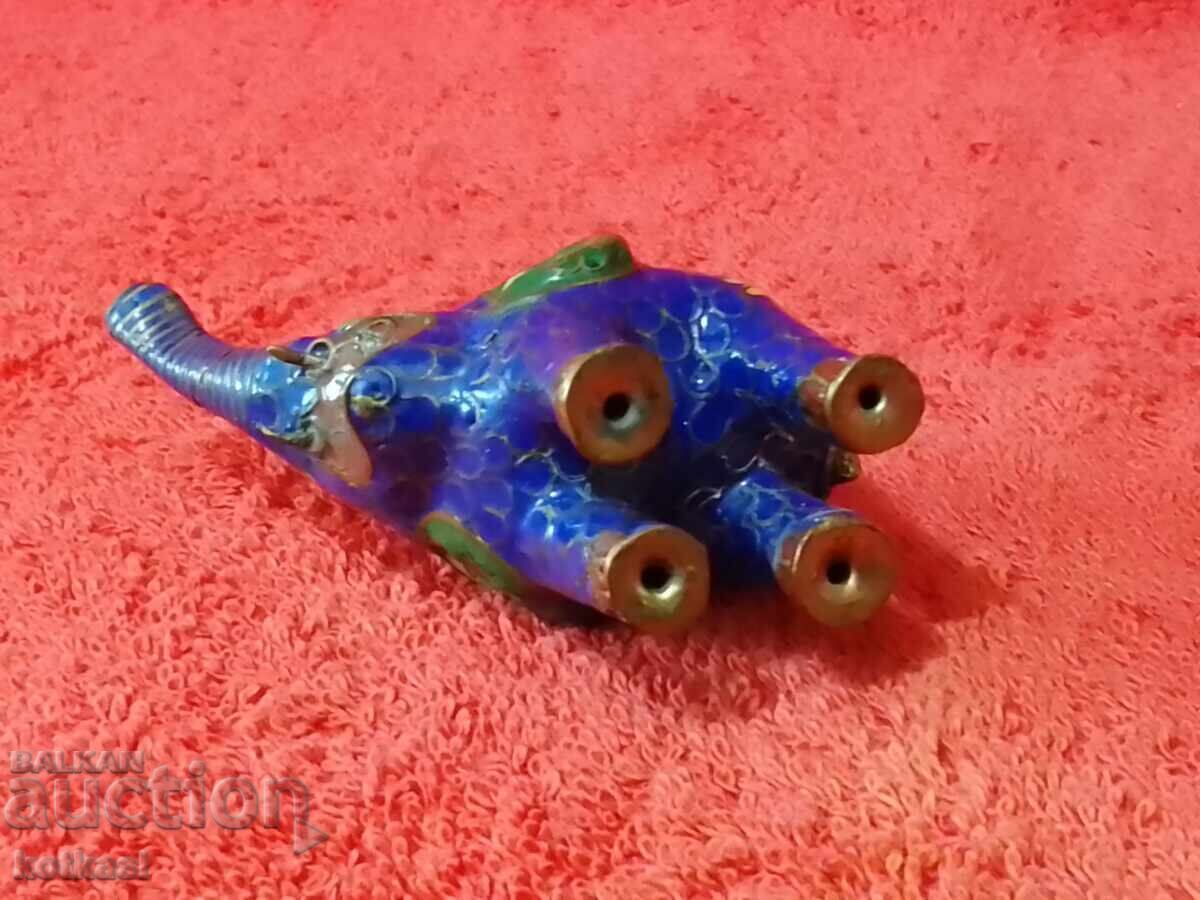 Παλαιό μικρό ειδώλιο Ελέφαντα κυψελοειδούς σμάλτου cloisonné - 5