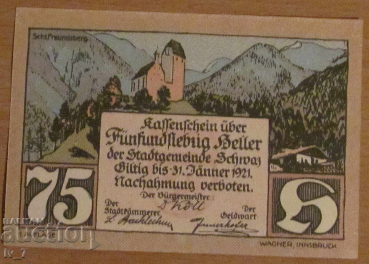 75 ХЕЛЕРА 1921 година, АВСТРИЯ - UNC 75 ХЕЛЕРА 1921 година, АВСТРИЯ - UNC