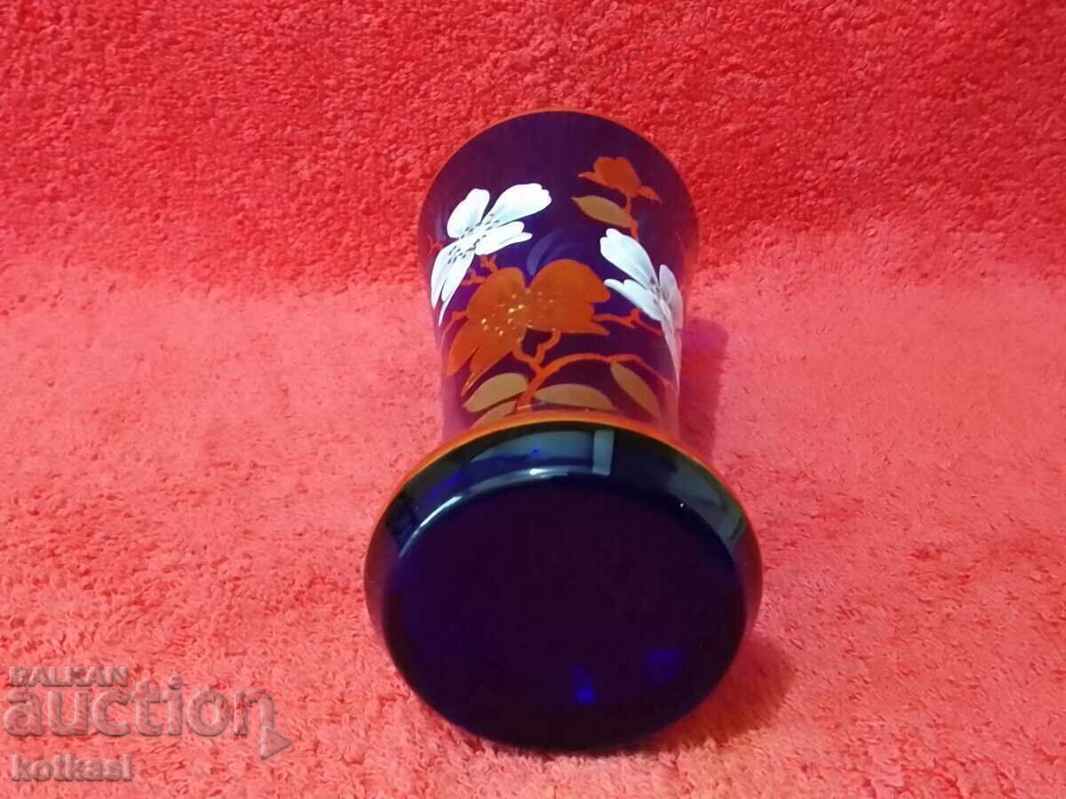 Old Vase, Colored Cobalt Glass, Murano, Hand-Painted - 6