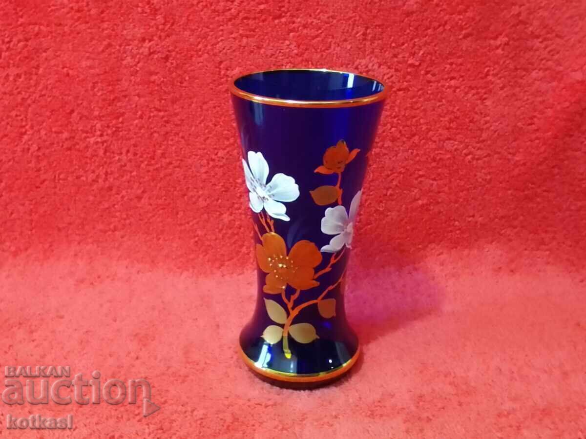 Old Vase, Colored Cobalt Glass, Murano, Hand-Painted - 7