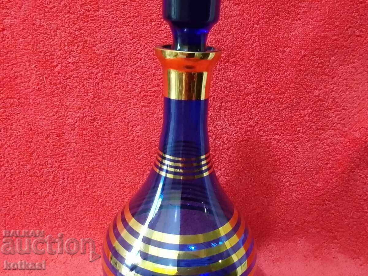 Licitație Cană veche Carafă Sticlă cobalt Boemia aurire