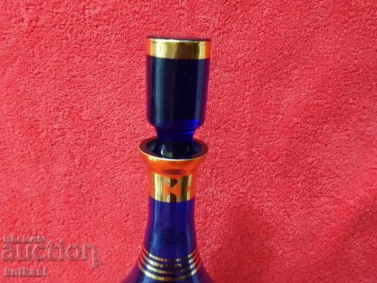 Livrarea Cană veche Carafă Sticlă cobalt Boemia aurire