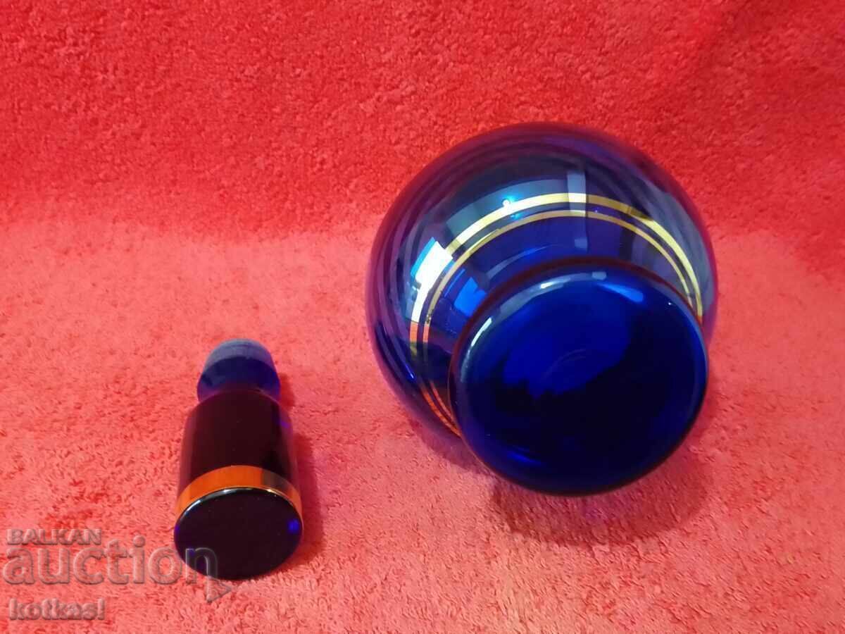 Cană veche Carafă Sticlă cobalt Boemia aurire - 7