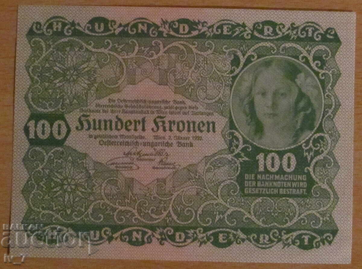 100 Kronen 1922, Austria-Hungary - UNC