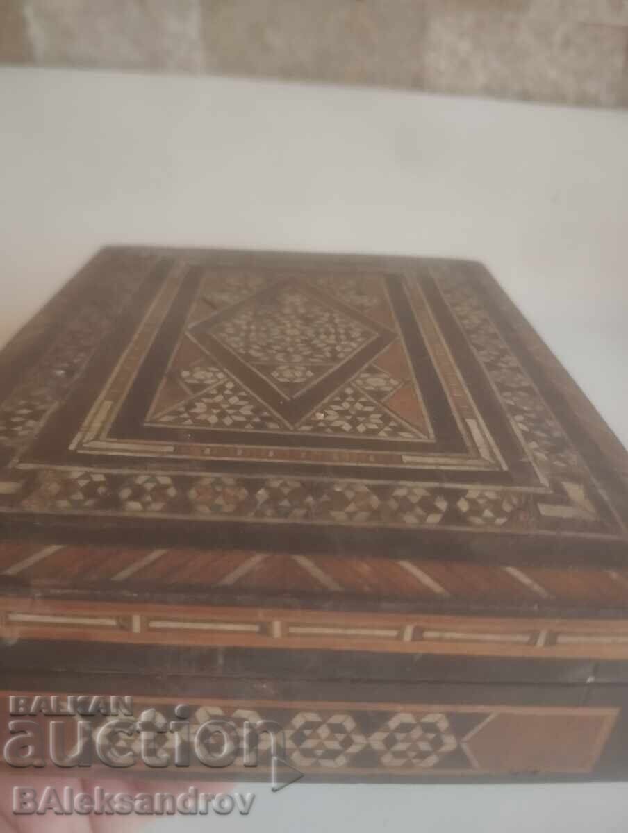 Auction  Old wooden box richly inlaid