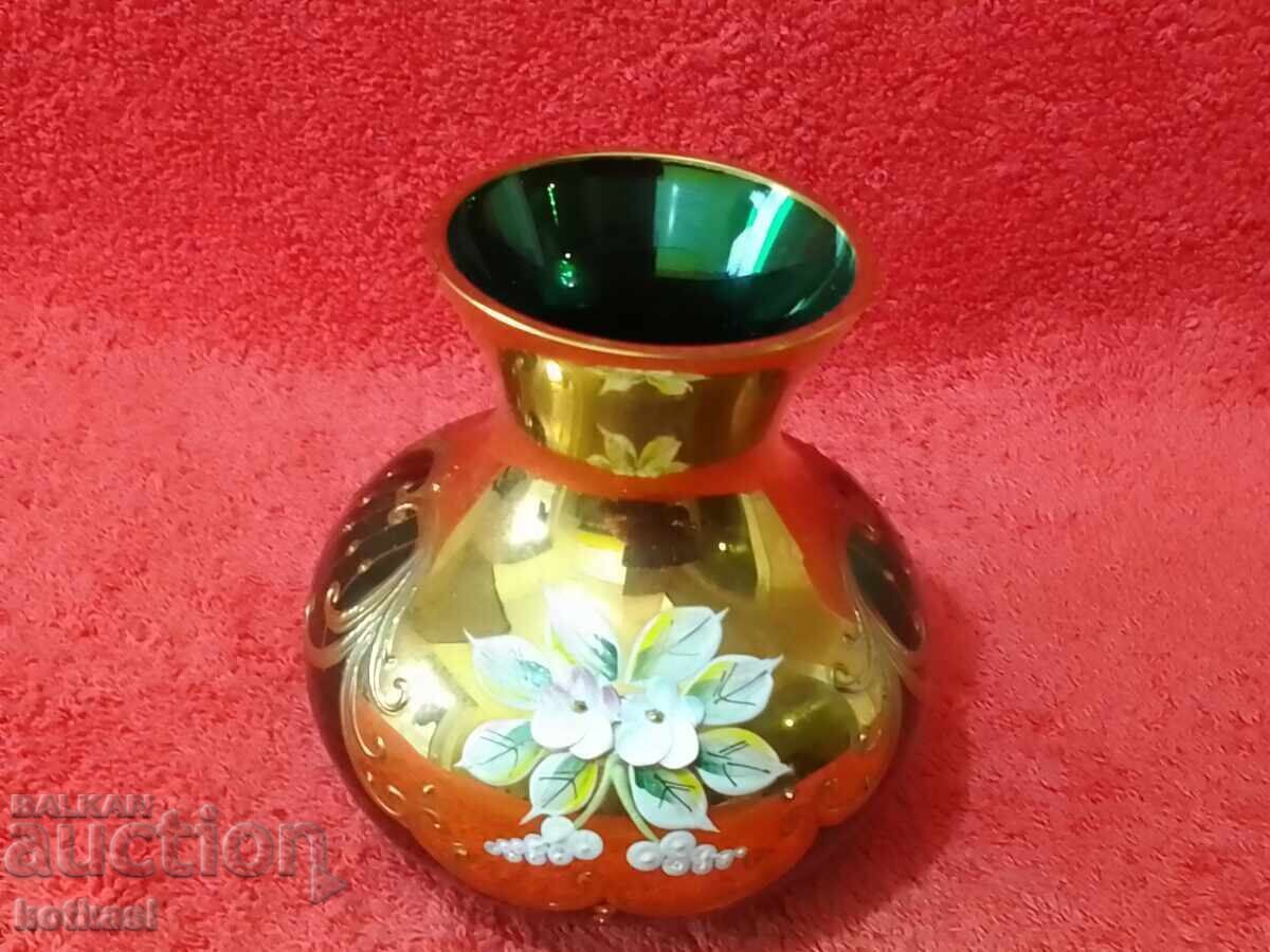 Old Vase, colored green Murano glass, hand-painted with price 85.50 BGN | € 43.72