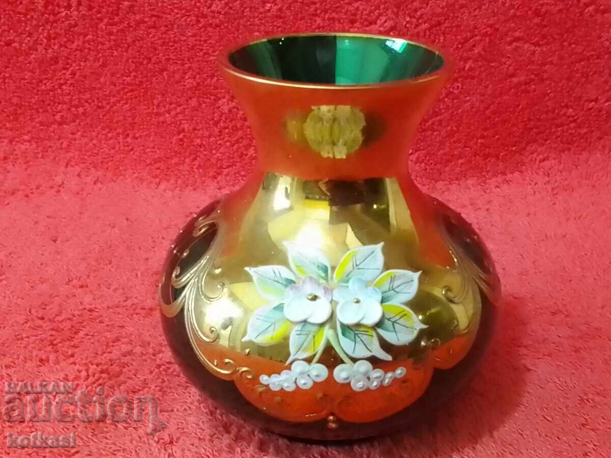 Delivery of Old Vase, colored green Murano glass, hand-painted