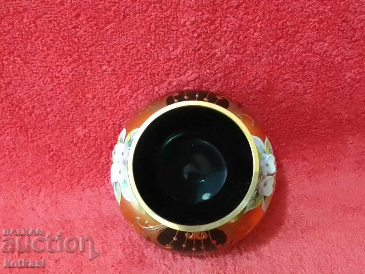 Old Vase, colored green Murano glass, hand-painted - 5