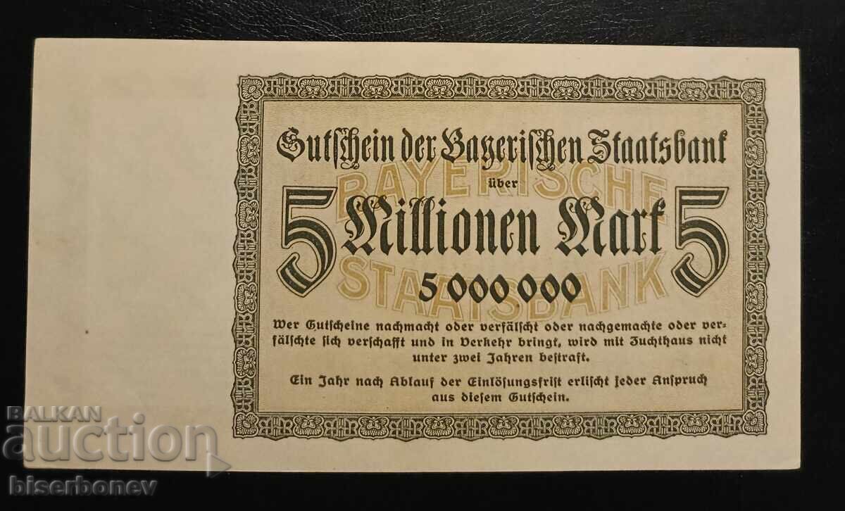 Germany, Germany, Bavaria 5 Million Marks 1923, aUNC with price 20.00 BGN | € 10.23 Germany, Germany, Bavaria 5 Million Marks 1923, aUNC with price 20.00 BGN | € 10.23