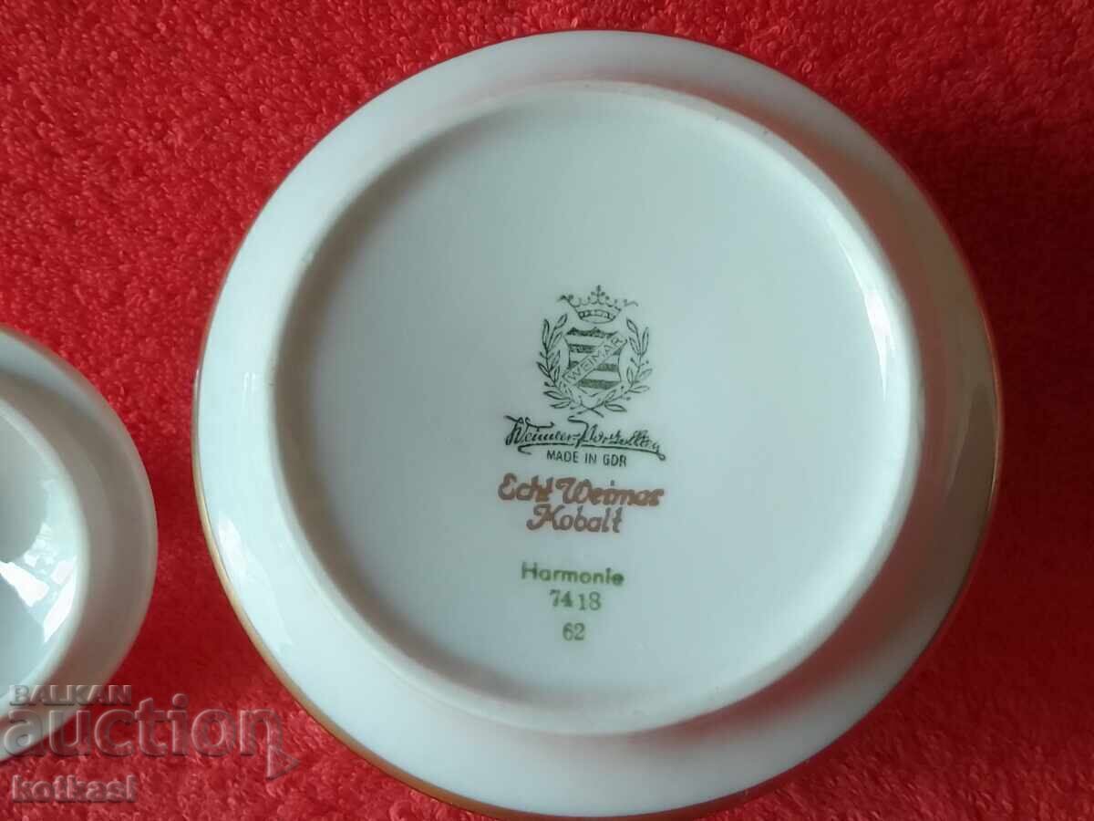 WEIMAR Harmony GDR Old Porcelain Sugar Bowl Cobalt - 6