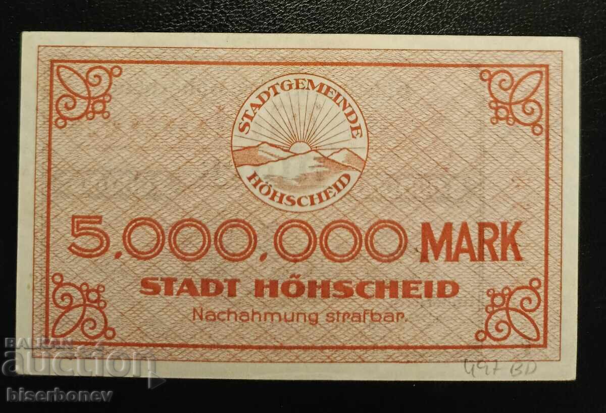 Germany, Германия 5 милиона марки Хьохшайд 1923, aUNC/UNC-1 с цена 32.00 лв. | € 16.36