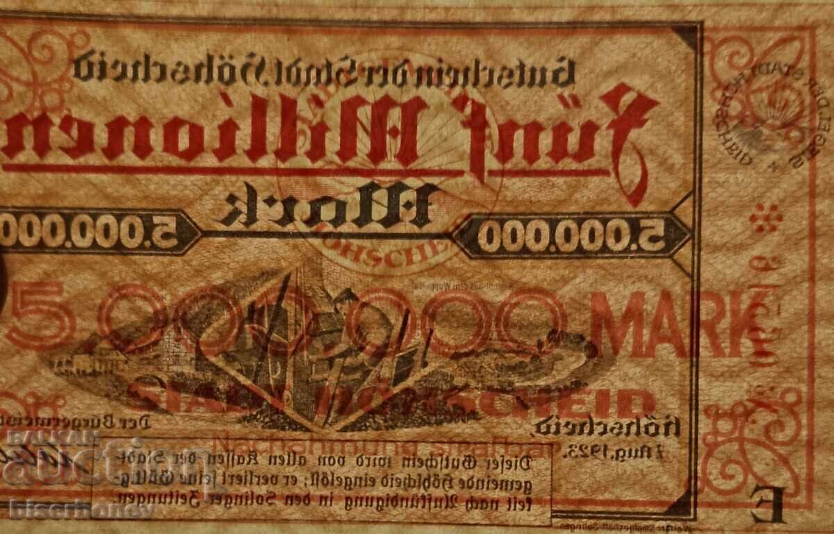 Аукцион Germany, Германия 5 милиона марки Хьохшайд 1923, aUNC/UNC-1