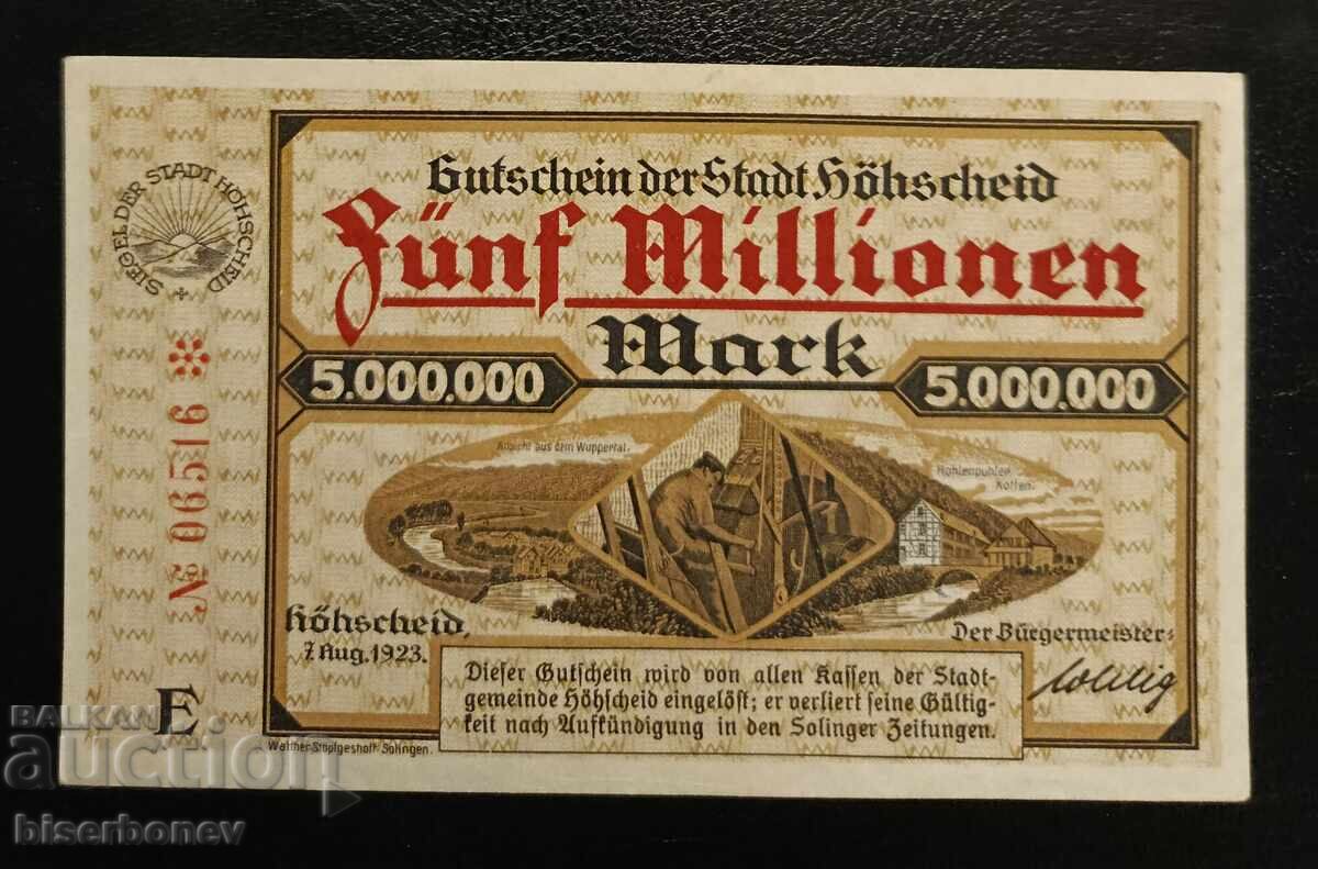 Germany, Германия 5 милиона марки Хьохшайд 1923, aUNC/UNC-1