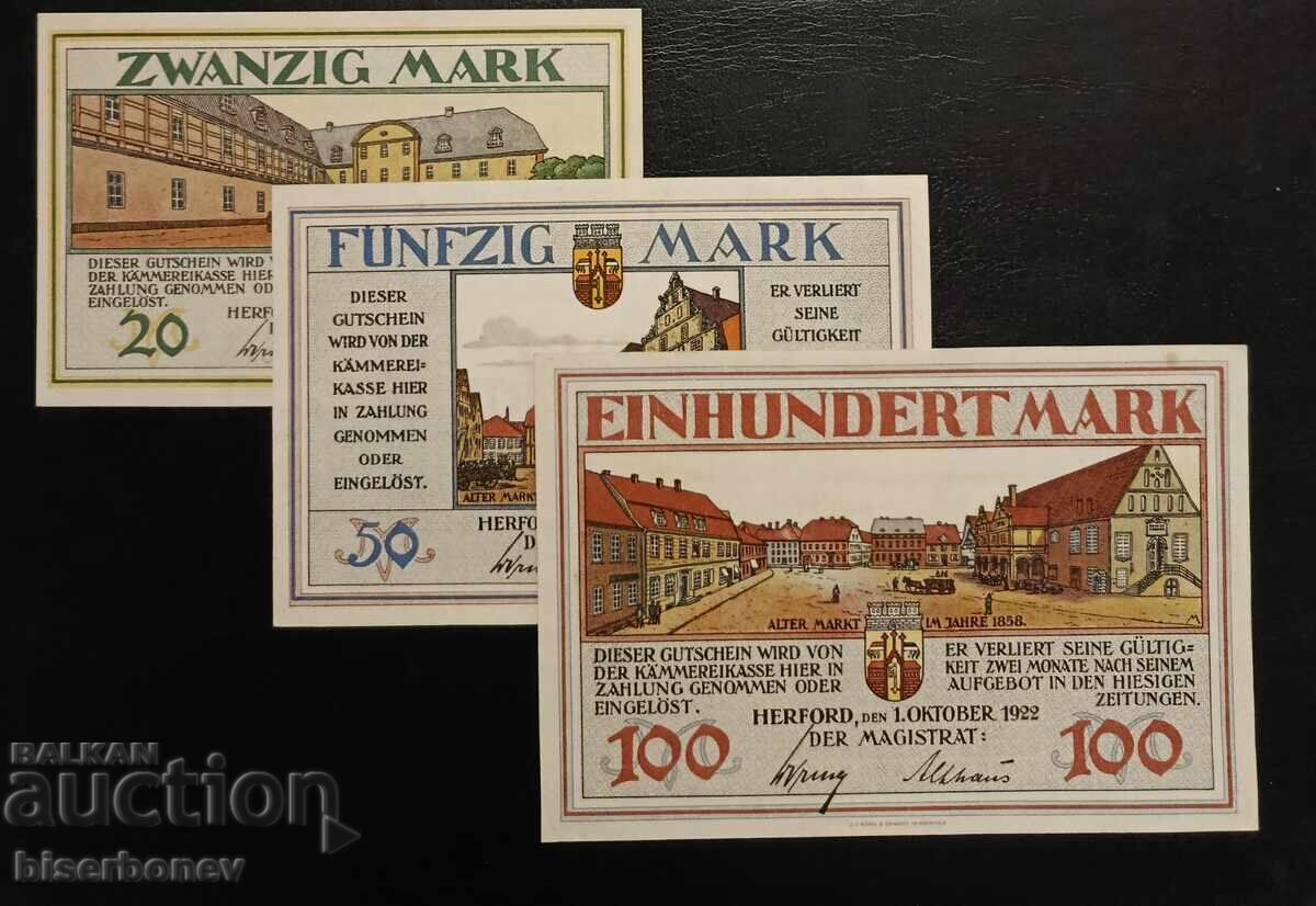 Germany 20, 50, and 100 Mark Hereford, aUNC/UNC