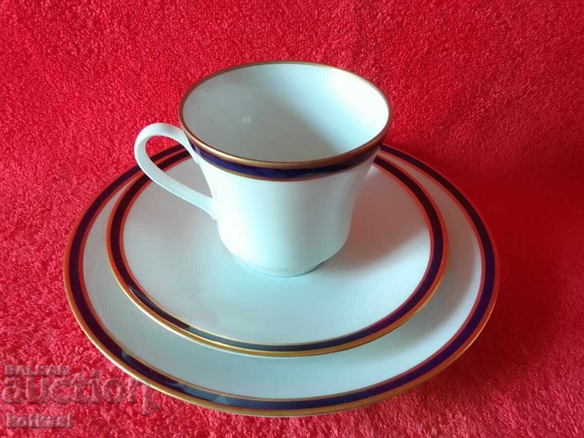 Vintage Three Piece Set WEIMAR Harmonie - Cup, 2 Plates GDR Cobalt with price 25.50 BGN | € 13.04 Vintage Three Piece Set WEIMAR Harmonie - Cup, 2 Plates GDR Cobalt with price 25.50 BGN | € 13.04