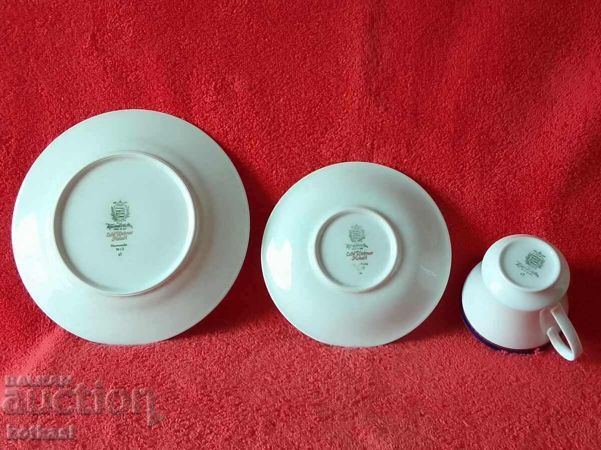 Delivery of Vintage Three Piece Set WEIMAR Harmonie - Cup, 2 Plates GDR Cobalt Delivery of Vintage Three Piece Set WEIMAR Harmonie - Cup, 2 Plates GDR Cobalt