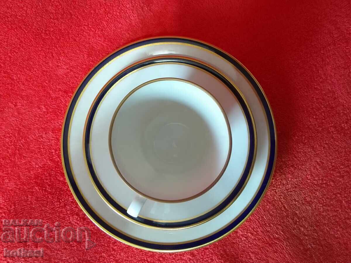 Vintage Three Piece Set WEIMAR Harmonie - Cup, 2 Plates GDR Cobalt - 6 Vintage Three Piece Set WEIMAR Harmonie - Cup, 2 Plates GDR Cobalt - 6