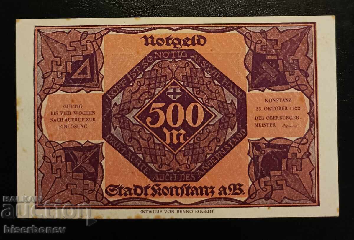 Germany, Germany 500 Mark Konstanz 1922, aUNC/UNC -1