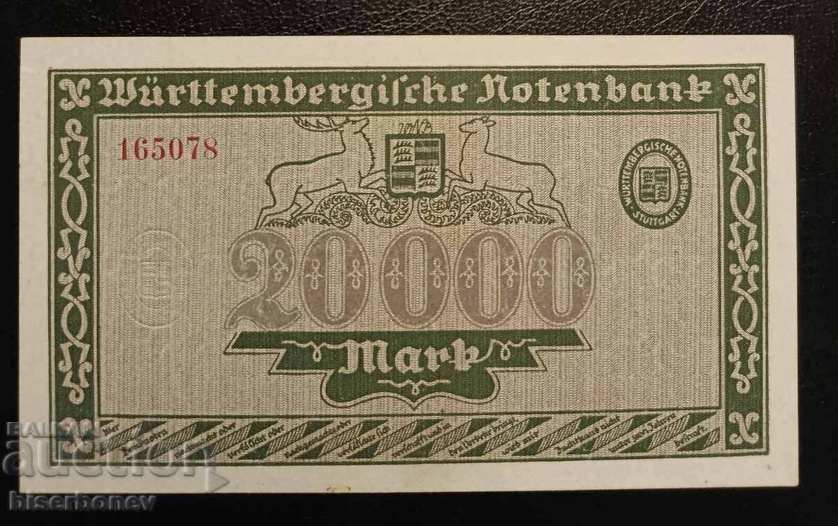 Γερμανία, Γερμανία 20 000 μάρκα Βυρτεμβέργης 1923, UNC με τιμή 42.00 BGN | € 21.47 Γερμανία, Γερμανία 20 000 μάρκα Βυρτεμβέργης 1923, UNC με τιμή 42.00 BGN | € 21.47